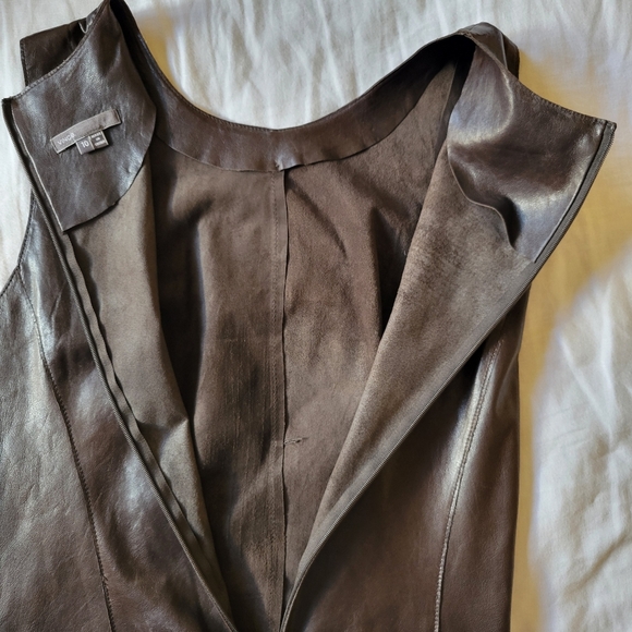 Dark brown Leather Sleeveless midi Dress - Picture 10 of 14